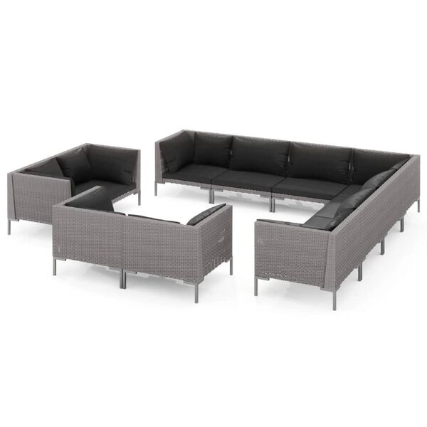 vidaXL 11 Piece Garden Lounge Set with Cushions Poly Rattan Dark Grey