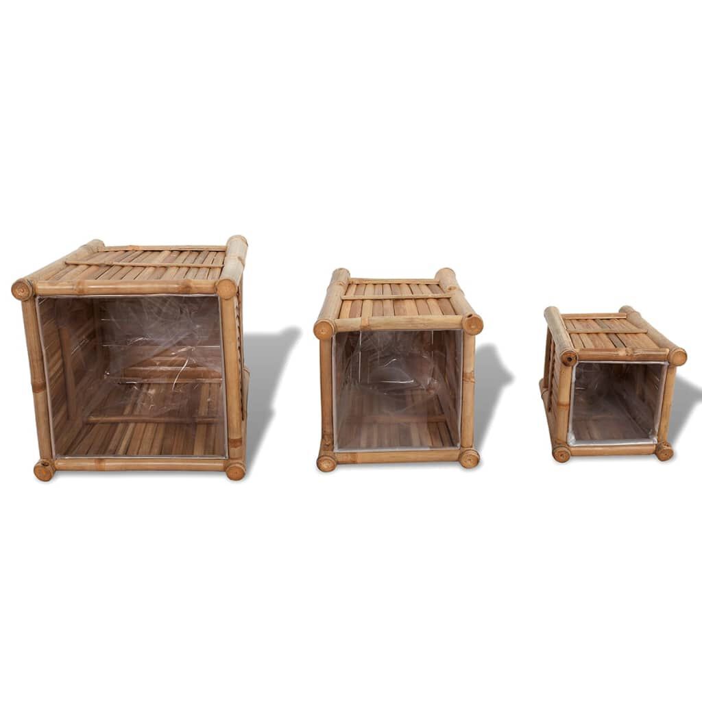 vidaXL 3 pcs Bamboo Raised Bed with Nylon Lining
