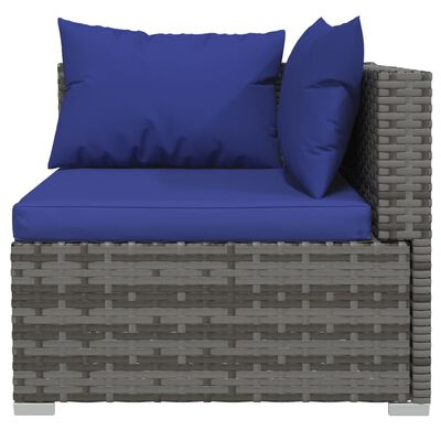 vidaXL 9 Piece Garden Lounge Set with Cushions Poly Rattan Grey, grey and dark blue vidaXL 9 Piece Garden Lounge Set with Cushions Poly Rattan Grey