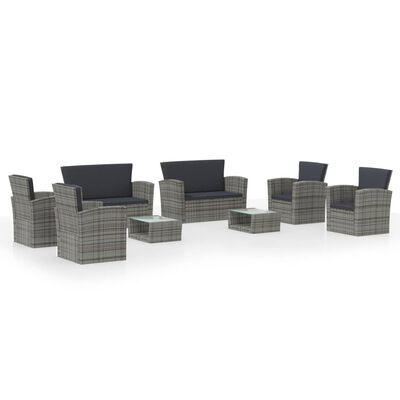 vidaXL 8 Piece Garden Lounge Set with Cushions Poly Rattan Grey, grey vidaXL 8 Piece Garden Lounge Set with Cushions Poly Rattan Grey
