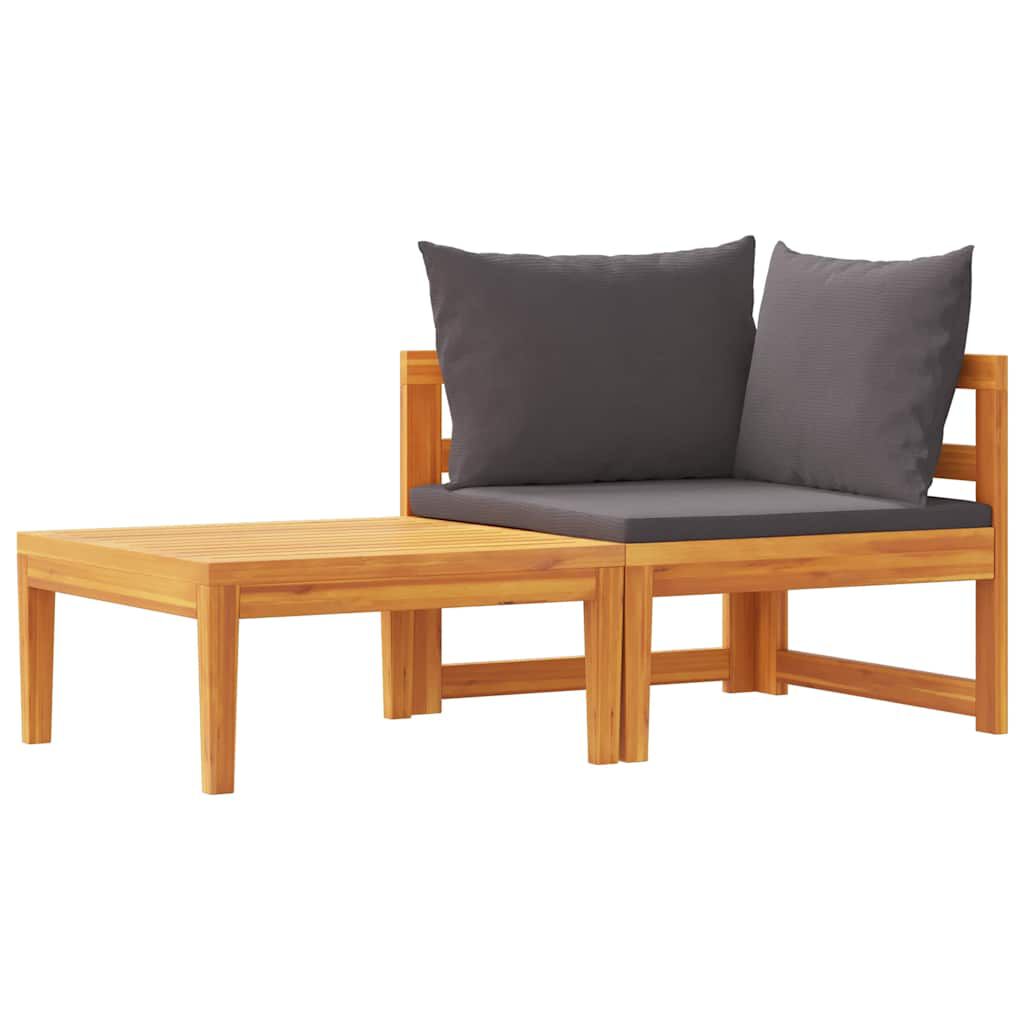 vidaXL 2 Piece Garden Lounge Set with Dark Grey Cushions Acacia Wood