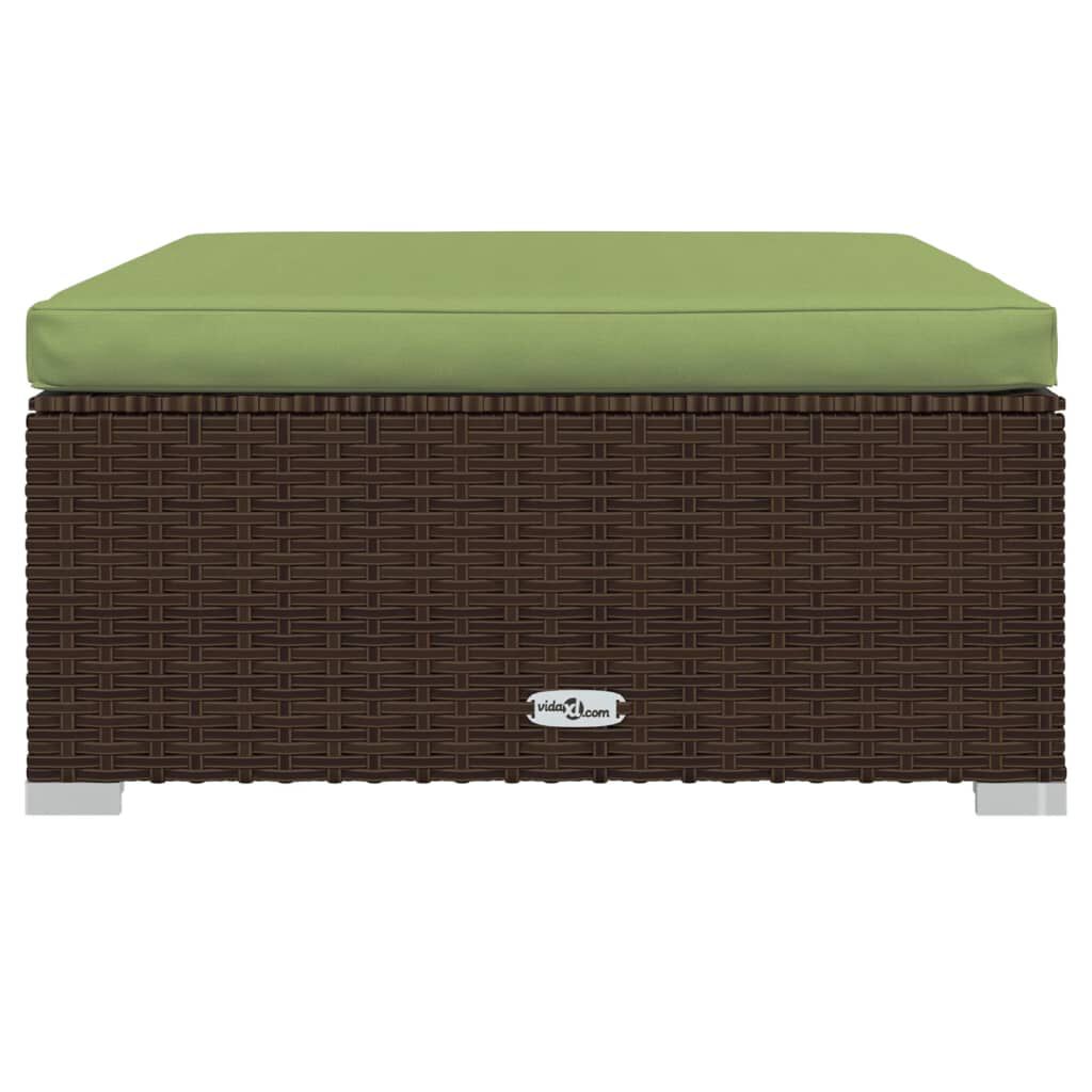 vidaXL Garden Footrest with Cushion Brown 70x70x30 cm Poly Rattan