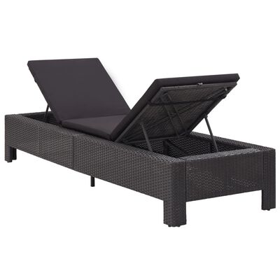 vidaXL Sunbed with Cushion Black Poly Rattan