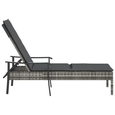 vidaXL Sun Lounger with Cushion Grey Poly Rattan,  vidaXL Sun Lounger with Cushion Grey Poly Rattan