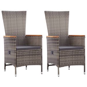 vidaXL Outdoor Chairs 2 pcs with Cushions Poly Rattan Grey