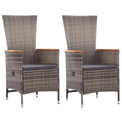 vidaXL Outdoor Chairs 2 pcs with Cushions Poly Rattan Grey, grey vidaXL Outdoor Chairs 2 pcs with Cushions Poly Rattan Grey