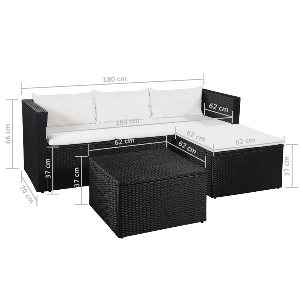 vidaXL 3 Piece Garden Lounge Set Poly Rattan Black and White