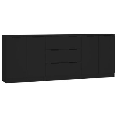 vidaXL 3 Piece Sideboards Black Engineered Wood, black vidaXL 3 Piece Sideboards Black Engineered Wood