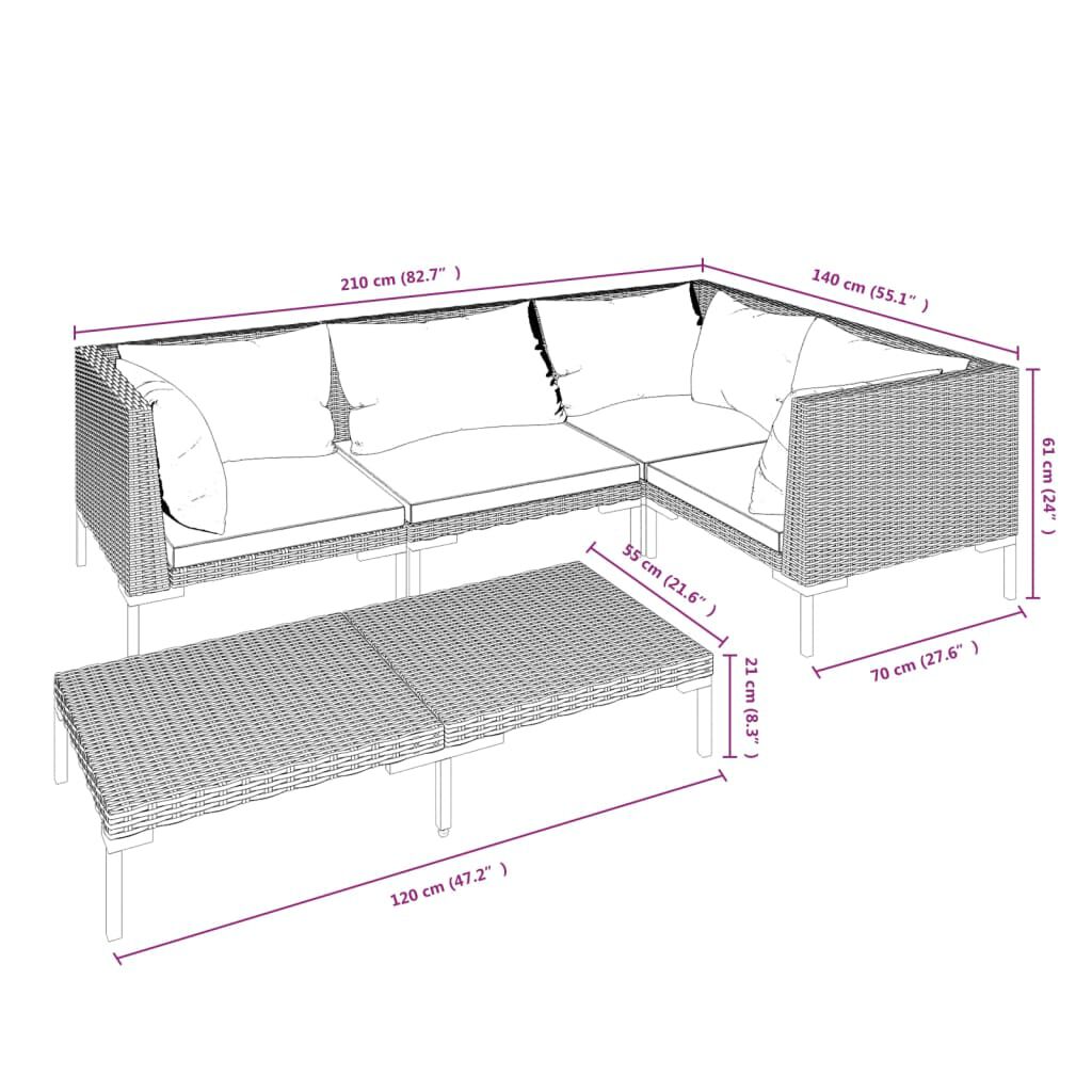 vidaXL 5 Piece Garden Lounge Set with Cushions Poly Rattan Dark Grey