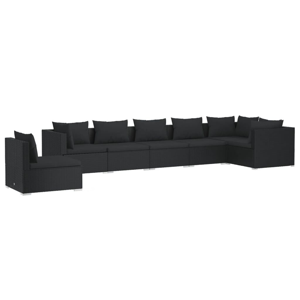 vidaXL 7 Piece Garden Lounge Set with Cushions Poly Rattan Black