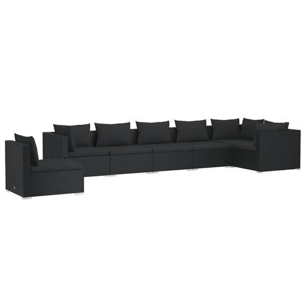 vidaXL 7 Piece Garden Lounge Set with Cushions Poly Rattan Black