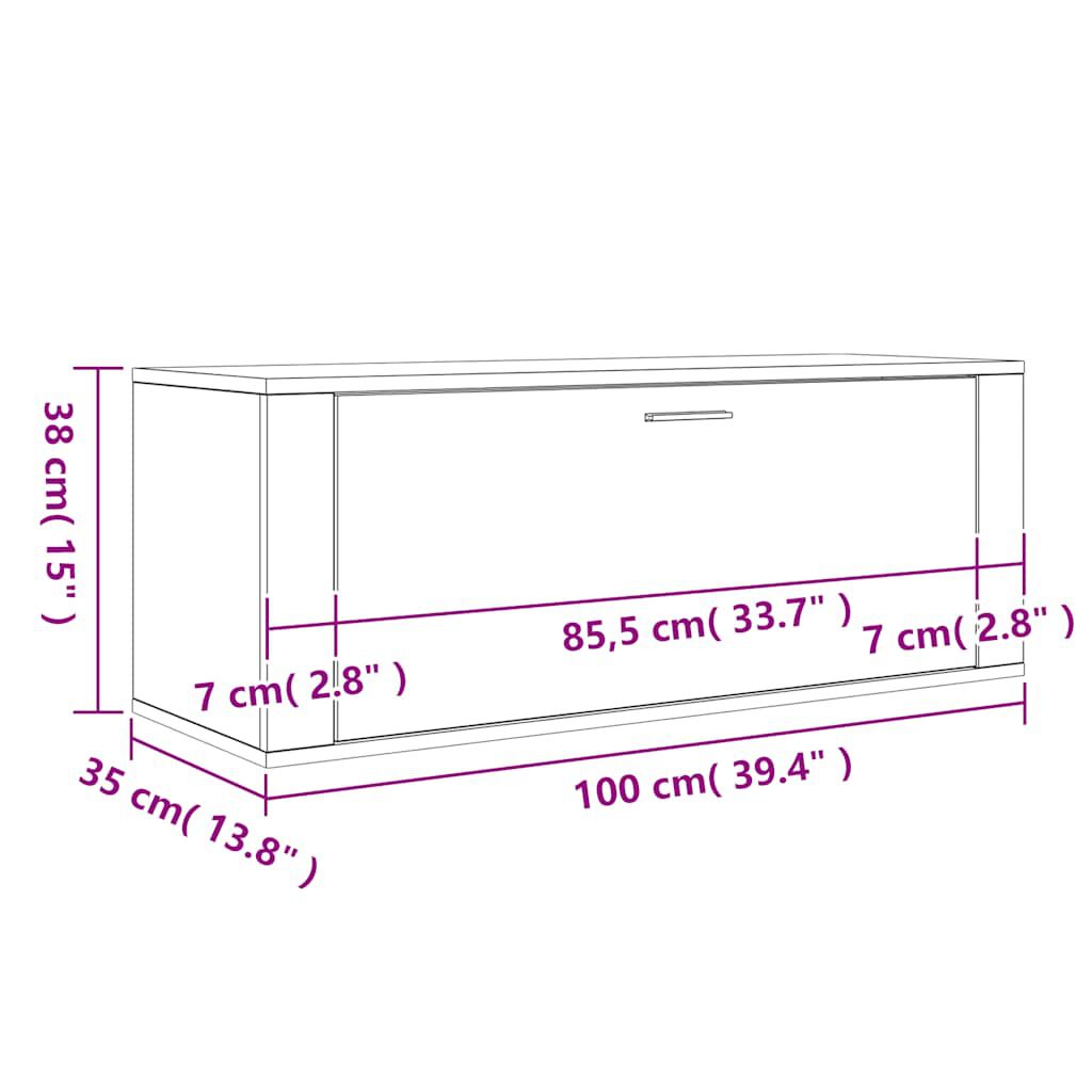 vidaXL Wall Shoe Cabinet White 100x35x38 cm Engineered Wood