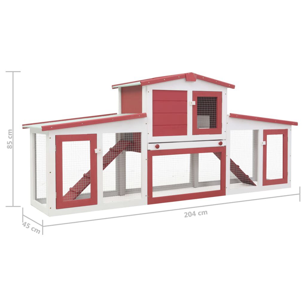 vidaXL Outdoor Large Rabbit Hutch Red and White 201x45x85 cm Wood
