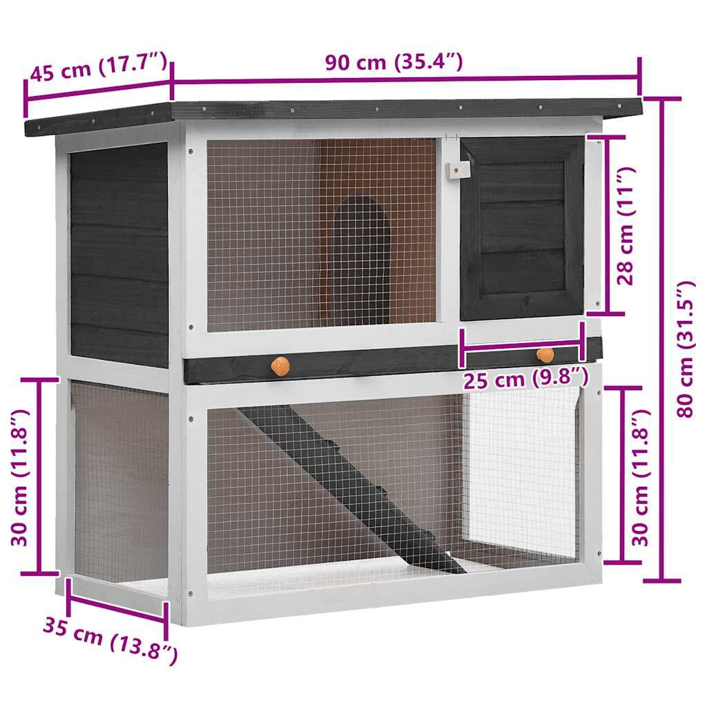 vidaXL Outdoor Rabbit Hutch 1 Door Grey Wood