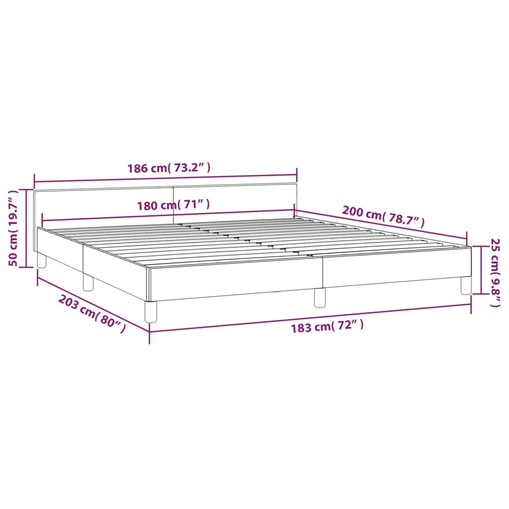 vidaXL Bed Frame with Headboard without Mattress Black 180x200 cm Super King