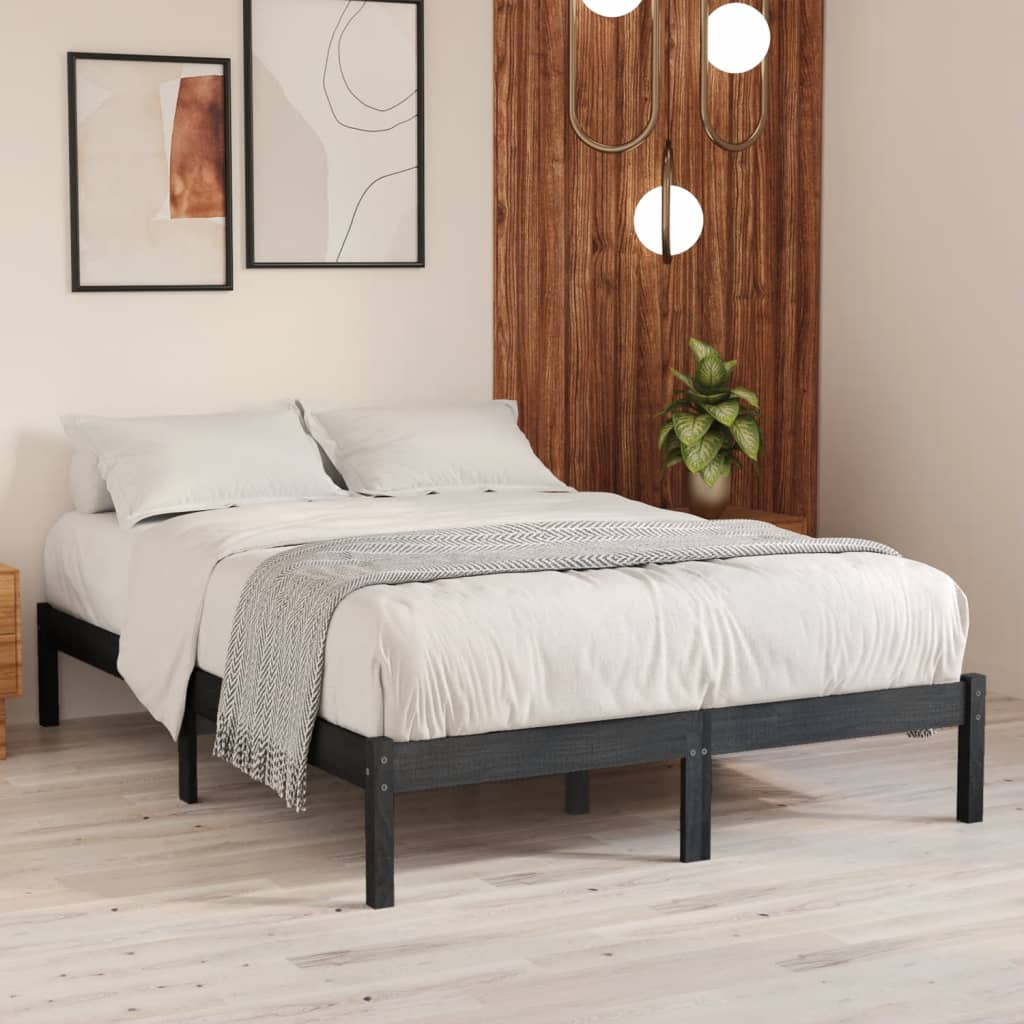 vidaXL Bed Frame without Mattress Grey Solid Wood 140x200 cm