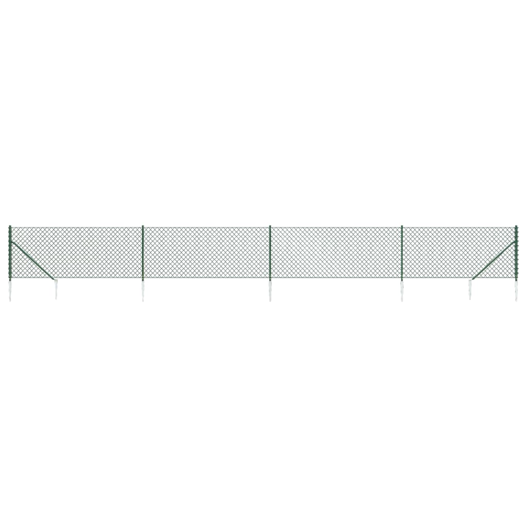 vidaXL Chain Link Fence with Spike Anchors Green 1x10 m