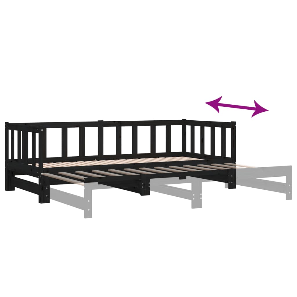 vidaXL Pull-out Day Bed without Mattress Black 2x(90x200) cm