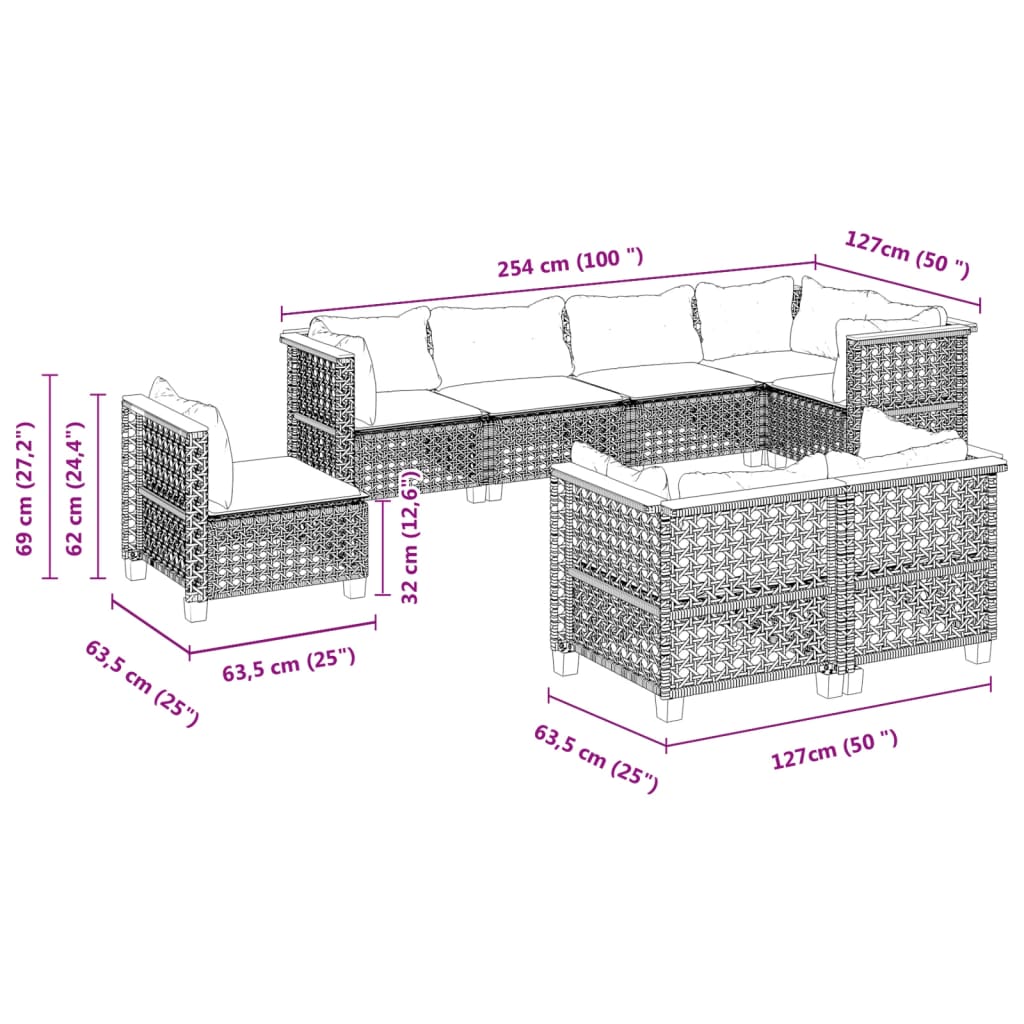 vidaXL 8 Piece Garden Sofa Set with Cushions Black Poly Rattan