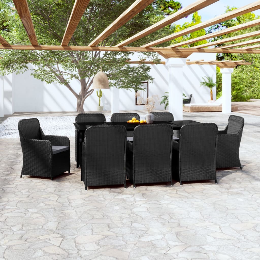 vidaXL 9 Piece Garden Dining Set with Cushions Black