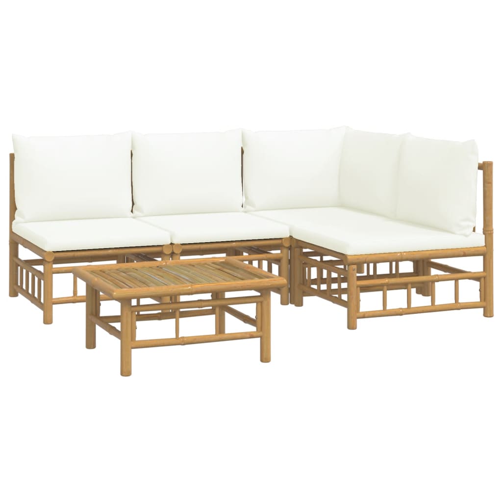 vidaXL 5 Piece Garden Lounge Set with Cream White Cushions Bamboo