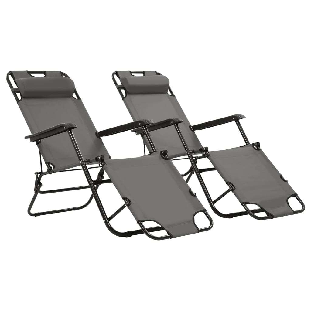 vidaXL Folding Sun Loungers 2 pcs with Footrests Steel Grey