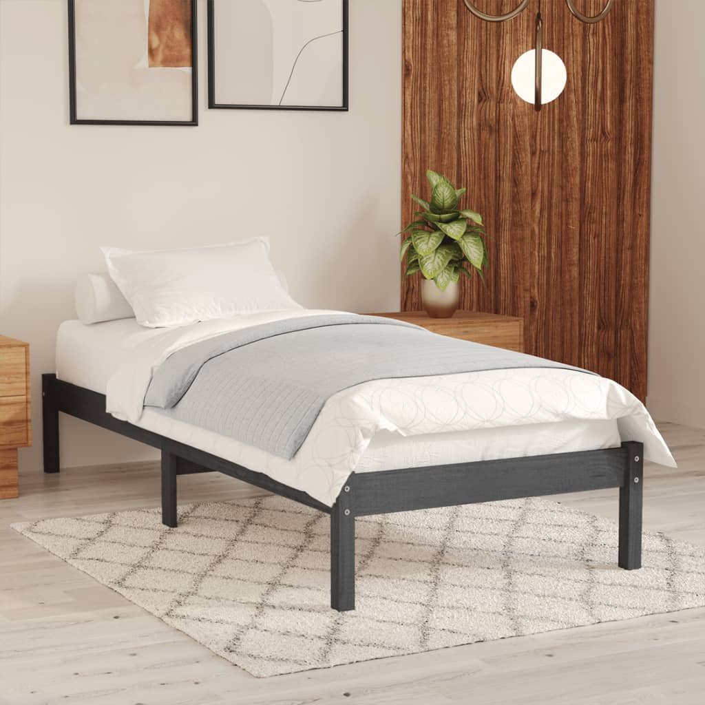 vidaXL Bed Frame without Mattress Grey Solid Wood 90x200 cm