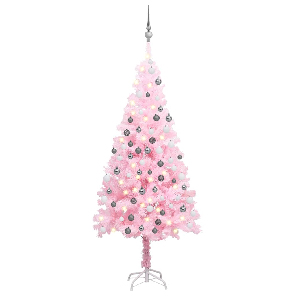 vidaXL Artificial Pre-lit Christmas Tree with Ball Set Pink 120 cm PVC