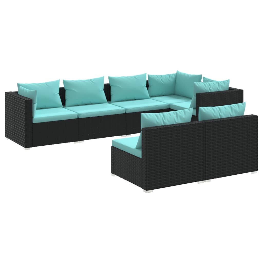 vidaXL 7 Piece Garden Lounge Set with Cushions Black Poly Rattan