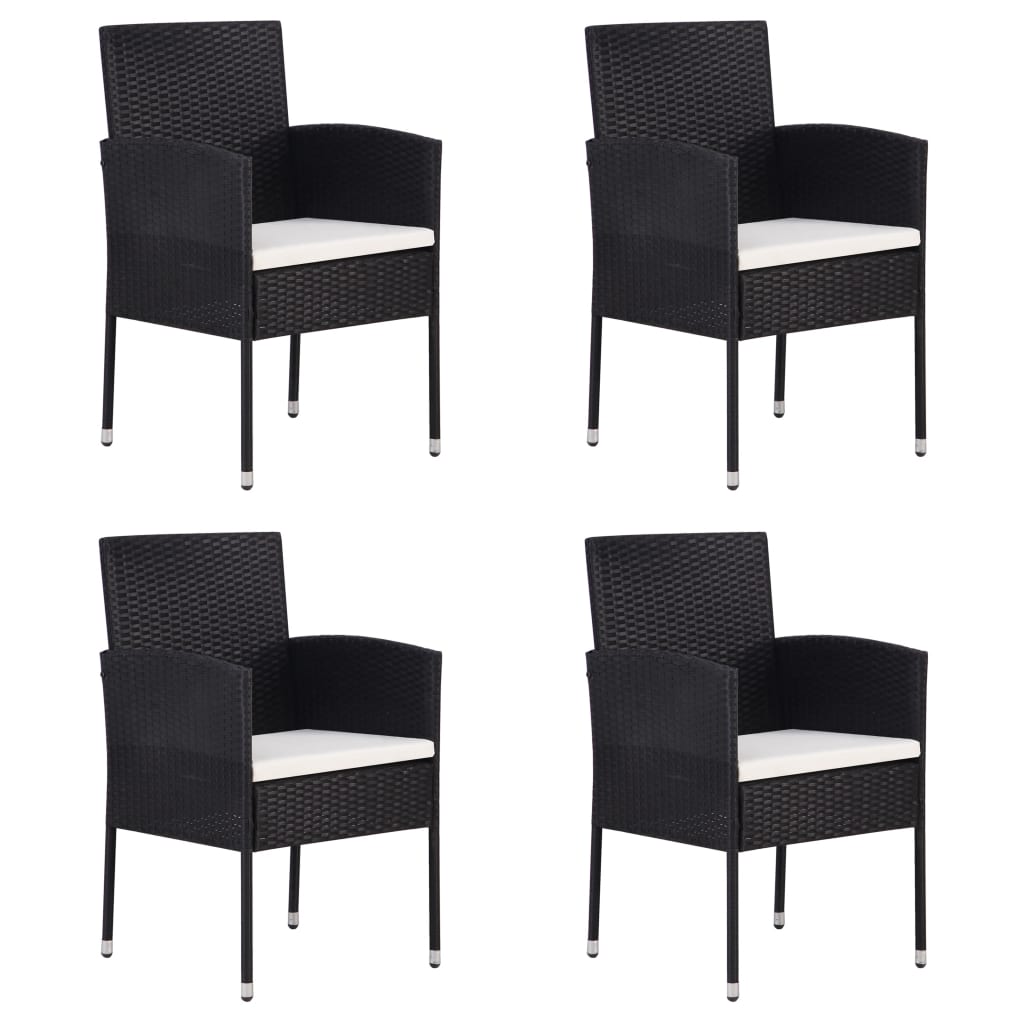 vidaXL Garden Chairs with Cream White Cushions 4 pcs Black Poly Rattan