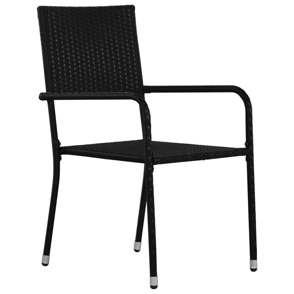 vidaXL Garden Dining Chairs 2 pcs Stackable Black Poly Rattan