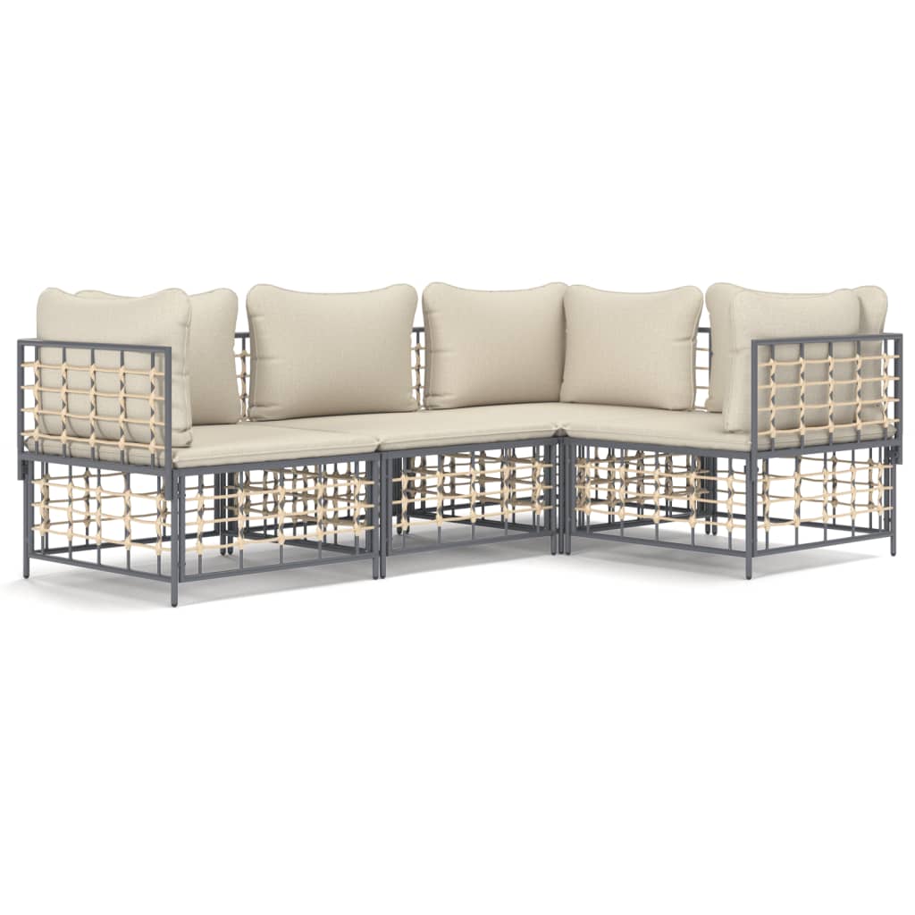 vidaXL 4 Piece Garden Lounge Set with Cushions Anthracite Poly Rattan