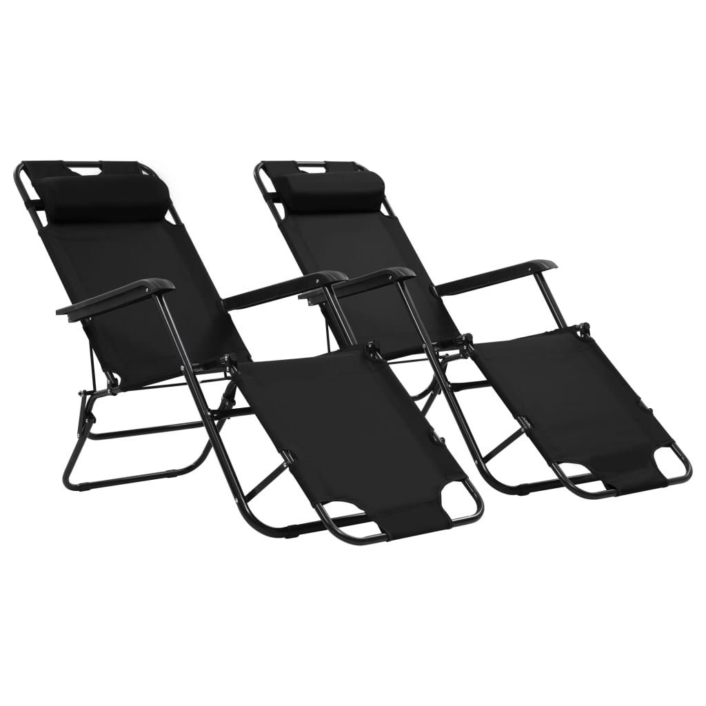 vidaXL Folding Sun Loungers 2 pcs with Footrests Steel Black