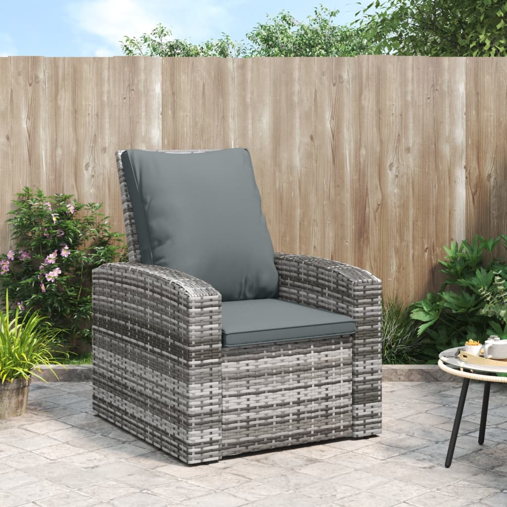 vidaXL Garden Reclining Chair with Cushions Grey Poly Rattan