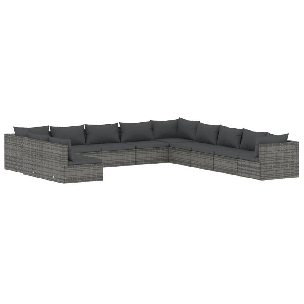 vidaXL 11 Piece Garden Lounge Set with Cushions Grey Poly Rattan