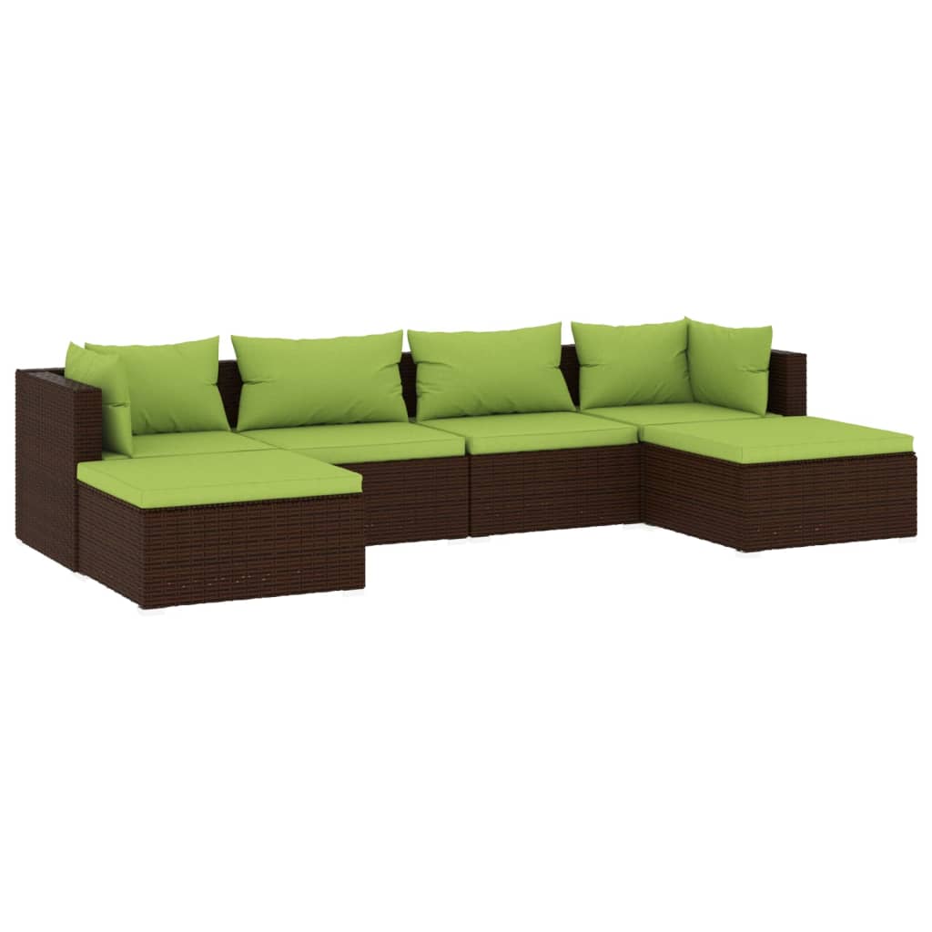 vidaXL 6 Piece Garden Lounge Set with Cushions Poly Rattan Brown