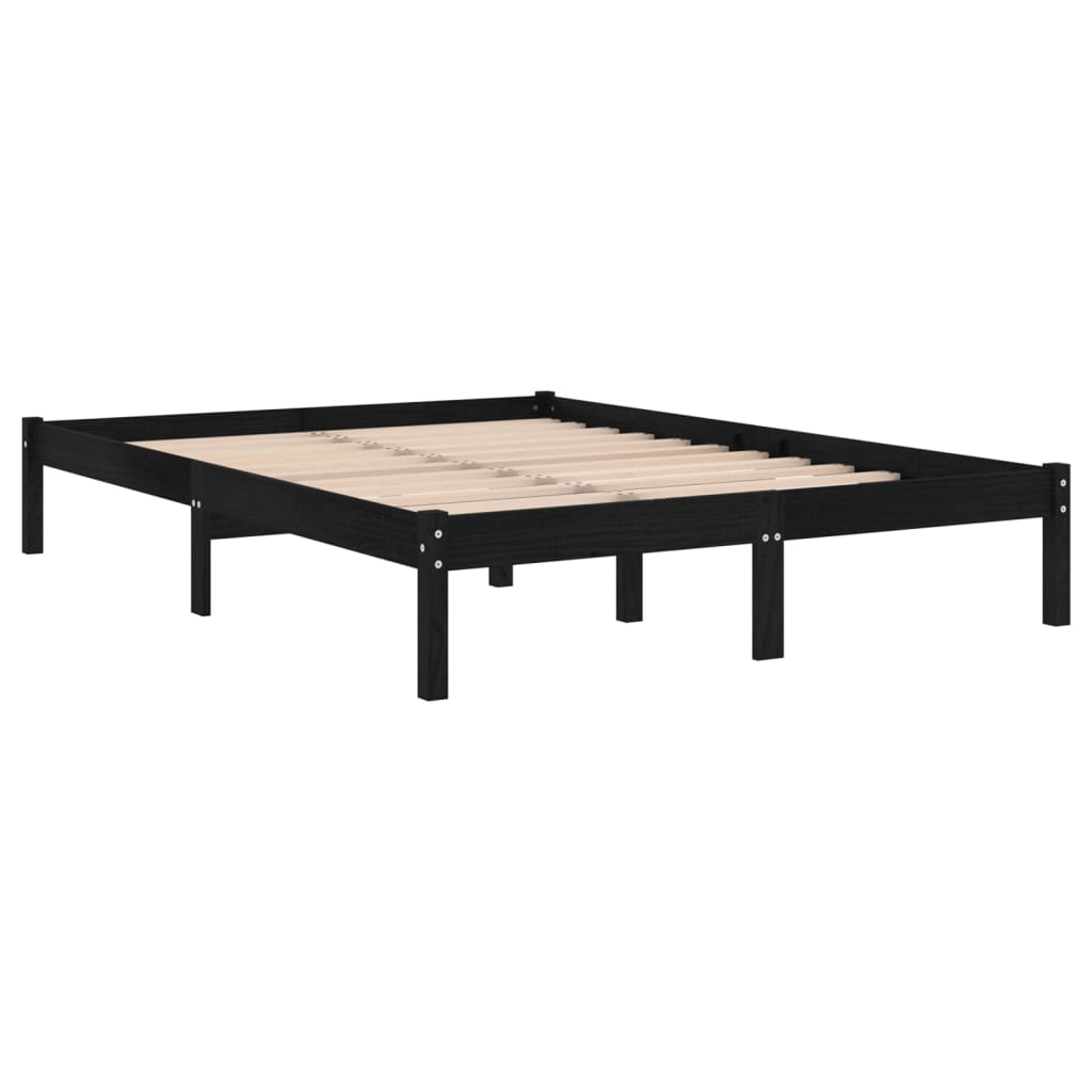 vidaXL Bed Frame without Mattress Black Solid Wood Super King Size