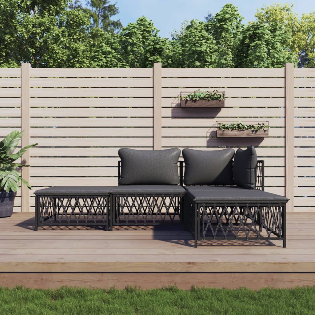 vidaXL 4 Piece Garden Lounge Set with Cushions Anthracite Steel