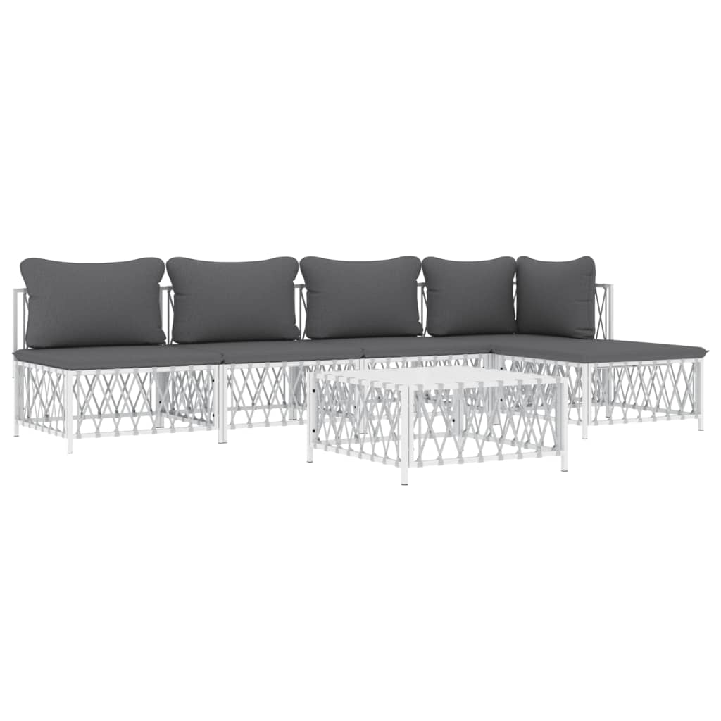 vidaXL 6 Piece Garden Lounge Set with Cushions White Steel