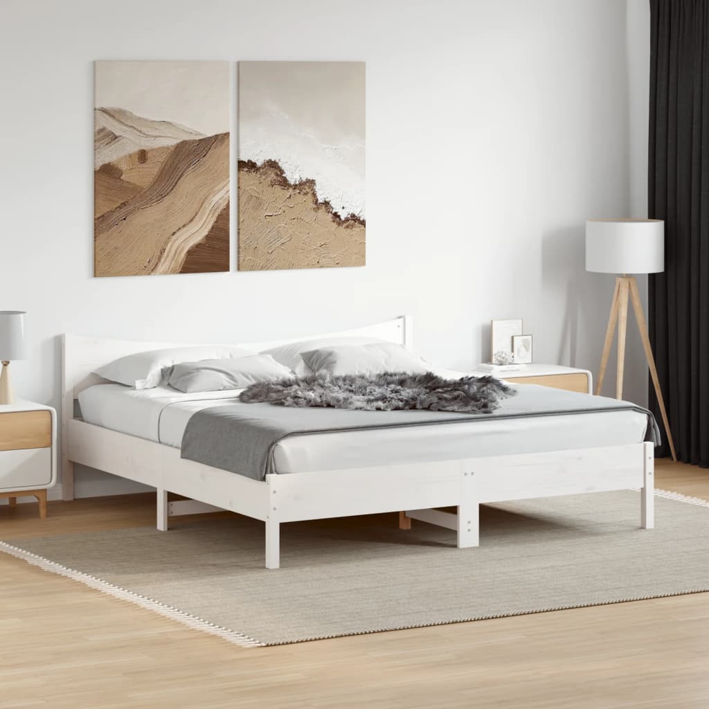 vidaXL Bed Frame with Headboard White 180x200 cm Super King Solid Wood Pine