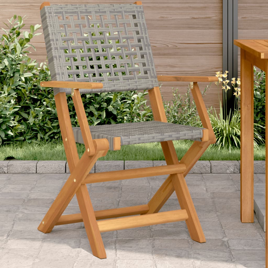 vidaXL Garden Chairs 2 pcs Grey Solid Wood Acacia and Poly Rattan