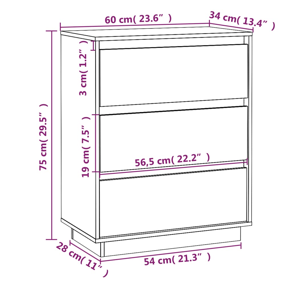 vidaXL Sideboard 60x34x75 cm Solid Wood Pine