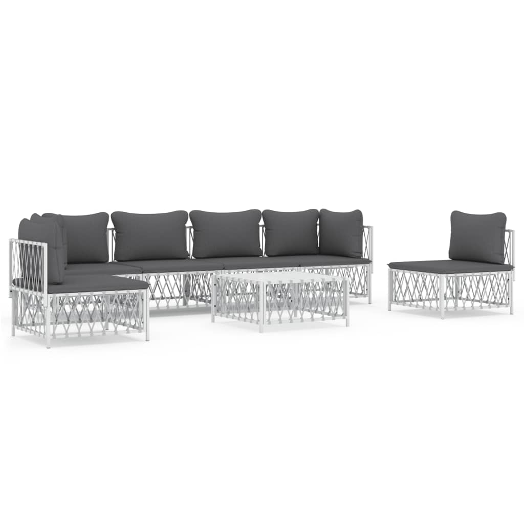 vidaXL 7 Piece Garden Lounge Set with Cushions White Steel