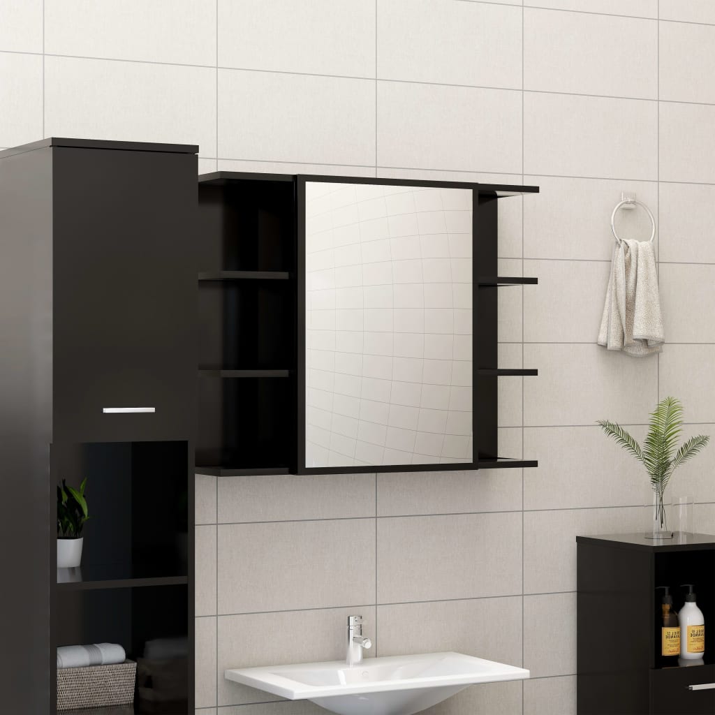 vidaXL 4 Piece Bathroom Furniture Set Black Engineered Wood