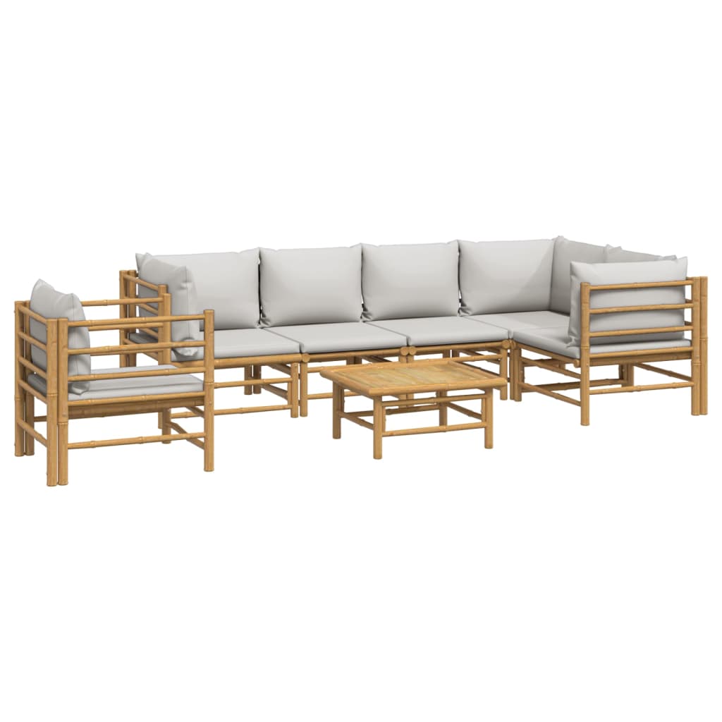 vidaXL 7 Piece Garden Lounge Set with Light Grey Cushions Bamboo