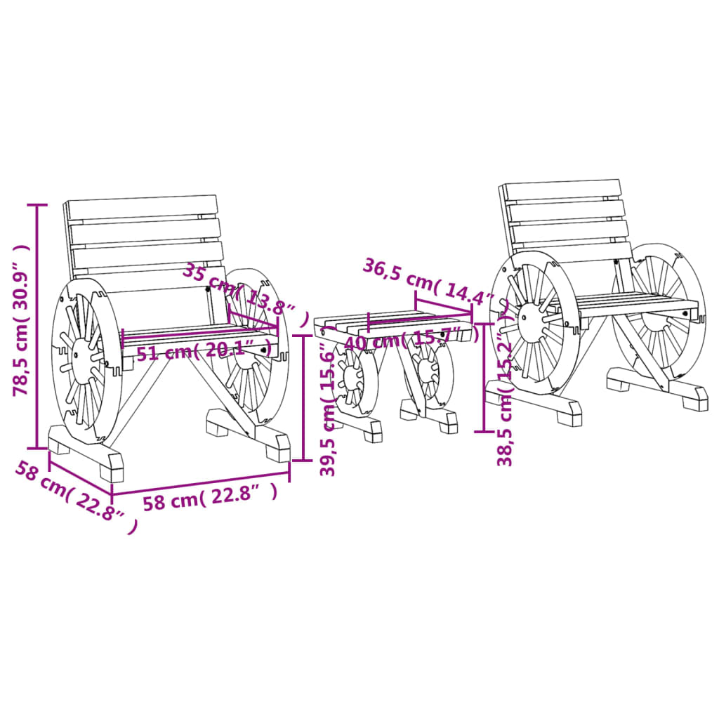 vidaXL 3 Piece Garden Lounge Set Solid Wood Fir