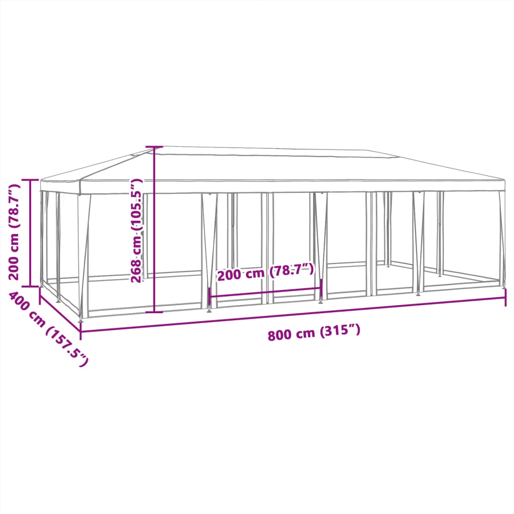 vidaXL Party Tent with 12 Mesh Sidewalls Green 8x4 m HDPE