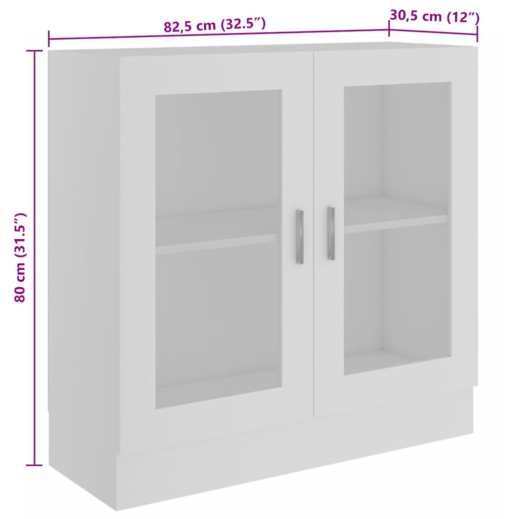 vidaXL Vitrine Cabinet White 82.5x30.5x80 cm Engineered Wood