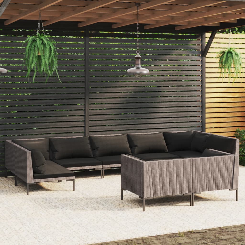 vidaXL 9 Piece Garden Lounge Set with Cushions Poly Rattan Dark Grey