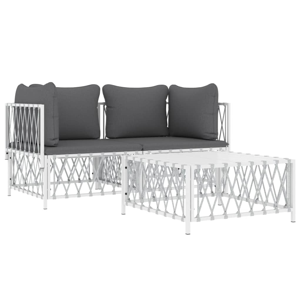 vidaXL 3 Piece Garden Lounge Set with Cushions White Steel